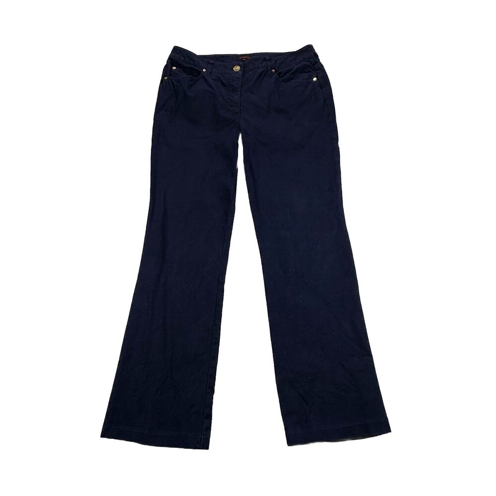 Escada Denim Stretch Straight Leg Pants Womens 40 Dark Blue 5 Pocket